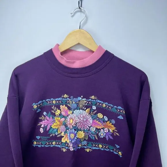 Vintage 90s Flowers Grandma Morning Sun Sweatshirt Large - Picture 2 of 12